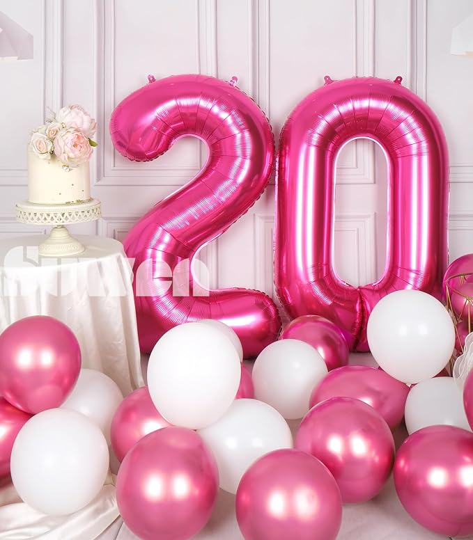 SUWEN 40 Inch Hot Pink Large 20 Number Balloons Big Foil Helium Number Balloons - Image 5