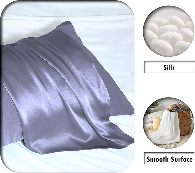 Natural Mulberry Silk Pillowcase for Hair and Skin Standard Size 20"X 26" with Hidden Zipper Soft Breathable Smooth Cooling Pillow Covers for Sleeping(Grayish Blue,1Pcs)
