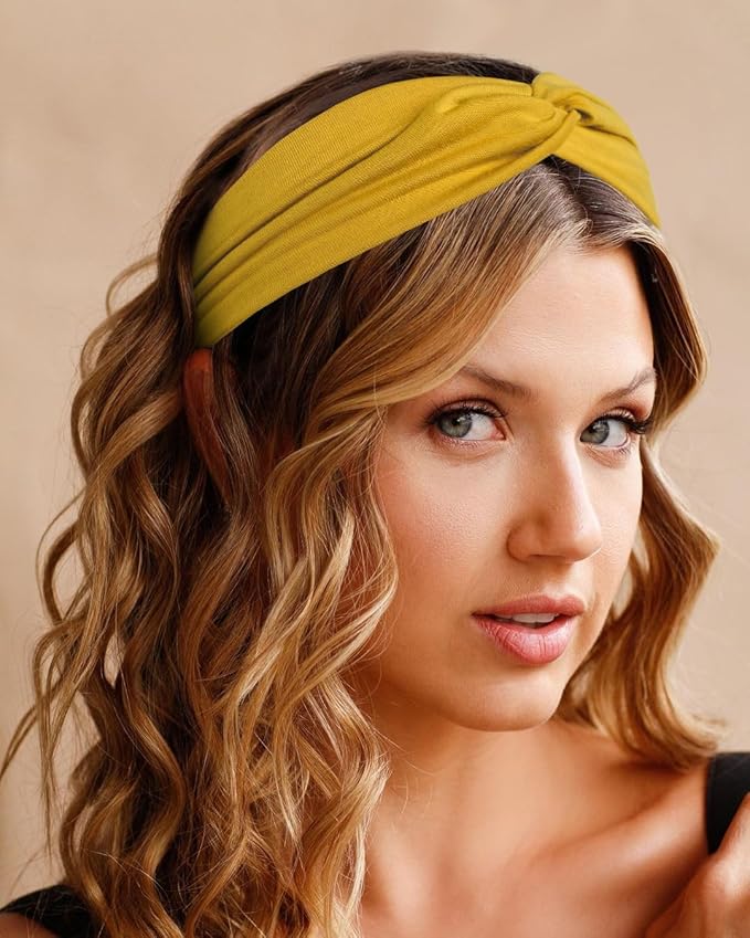 Tobeffect Turban Headbands for Women Boho Wide Women's Headbands for Hair Non Slip Twist Head Bands Headwraps Short Hair Stretchy Thick Fashion Accessories, Solid Color