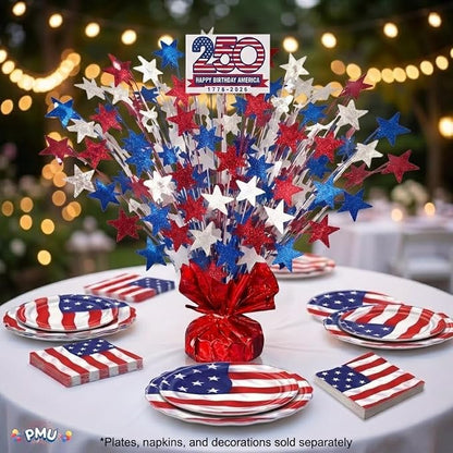 PMU 250th Anniversary Patriotic Star Metallic Foil Spray Centerpiece Red White - Image 5