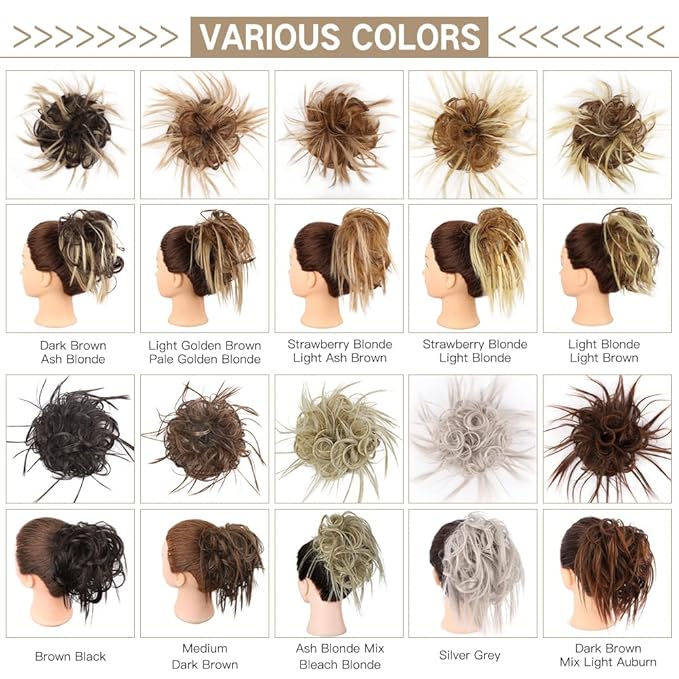 HMD Tousled Updo Messy Bun Hairpiece Hair Extension Ponytail With Elastic Rubber Band Updo Ponytail Hairpiece Synthetic Hair Extensions Scrunchies Ponytail Hairpieces for Women
