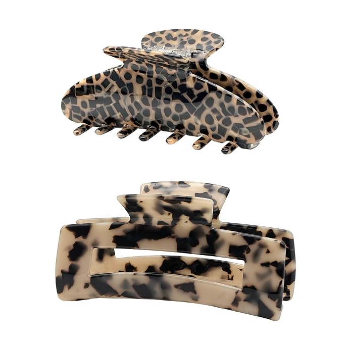 Large Hair Claws Clips, Hair Clips for Women, Acetate Claw Clips Hold Non-Slip, 4.33“Jaw Clip Big Barrettes Stylish Hair Accessories for Thick/Nomal/Thin Curly Hair, 2Pack (Black Brown)