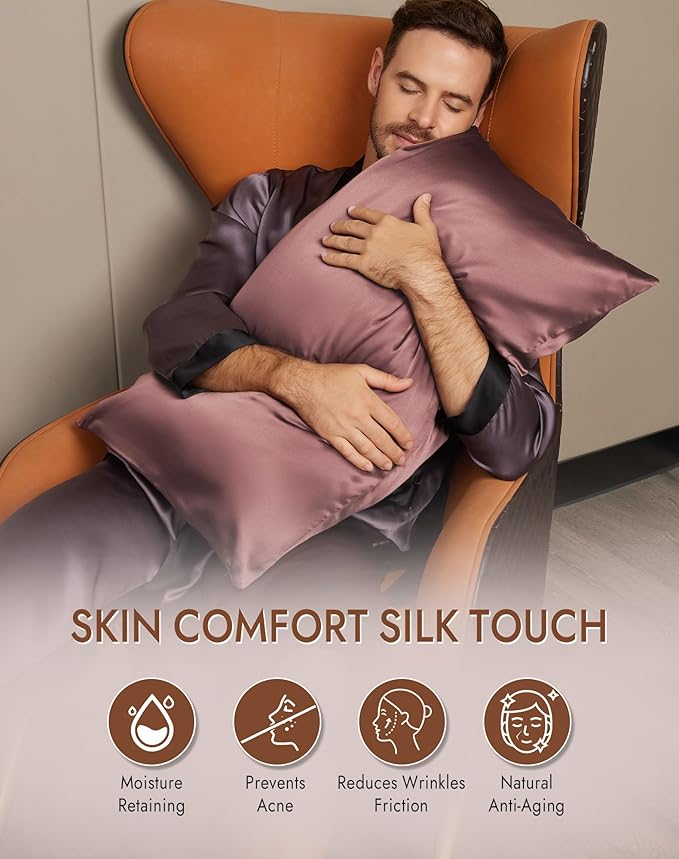 SilkSilky 100% Mulberry Silk Pillowcase - Pure 22 Momme High-Grade 6A Fibers for Hair & Skin, Envelope Closure, Natural, Organic, Breathable & Cooling Pillow Case (Standard, Pale Mauve)