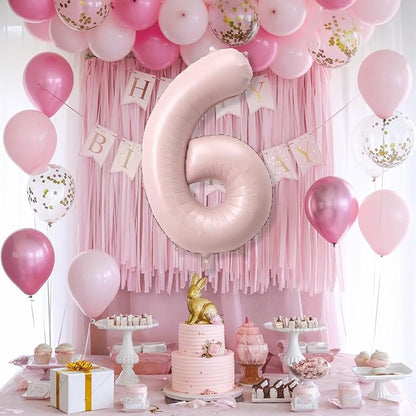 40 Inch 6 Balloon Number, Large Pastel Baby Pink Foil Number 6 Balloons - Image 6