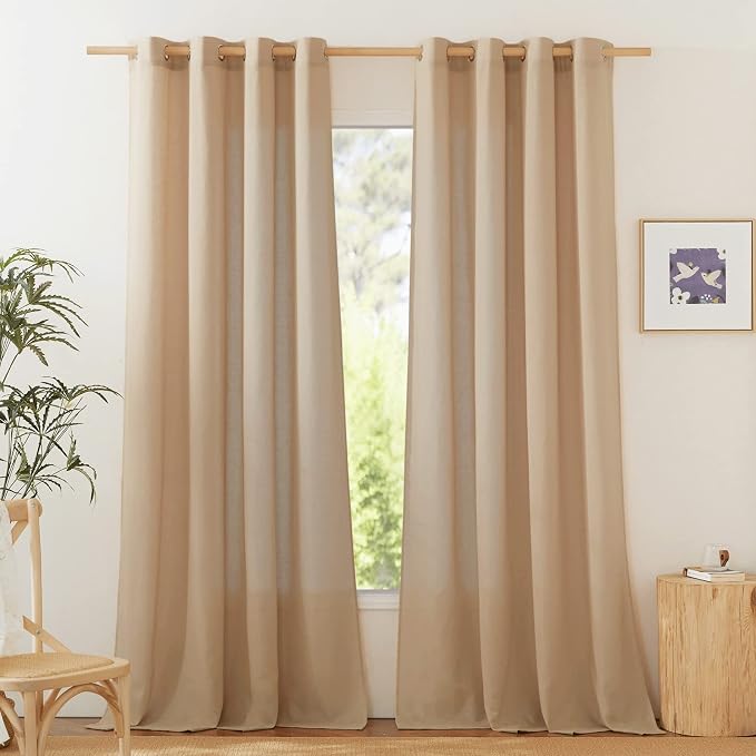 NICETOWN Linen Flax Semi Sheer Curtains 92" Length, Grommet Window Treatments by NICETOWN