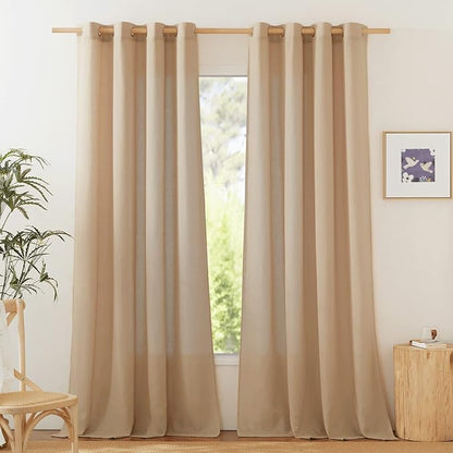NICETOWN Linen Flax Semi Sheer Curtains 94" Length, Grommet Window Treatments by NICETOWN