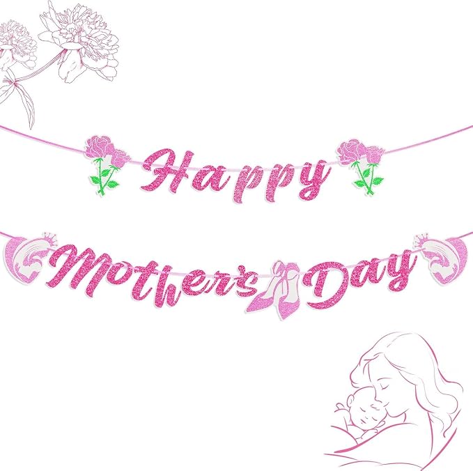 Happy Mother's Day Banner Mothers Day Bunting Banner Garland Heart Signs by Unknown