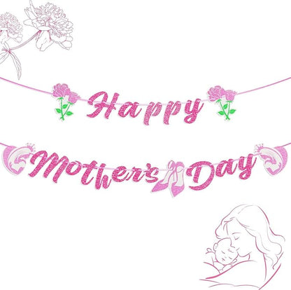 Happy Mother's Day Banner Mothers Day Bunting Banner Garland Heart Signs by Unknown