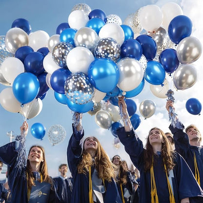 Navy Blue White Silver Balloons 50 Pcs 12 Inch | Wedding Bridal Shower - Image 3