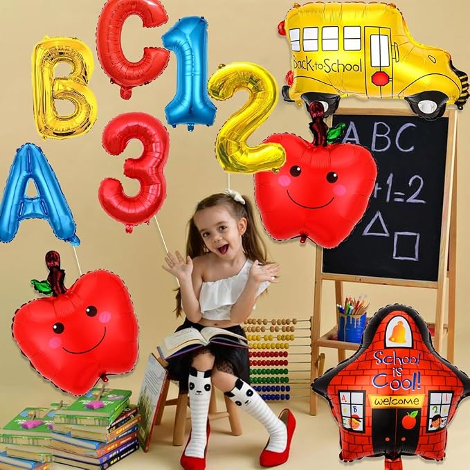 10 PCS Welcome Back To School Balloons, Colorful House Sun, Apples Balloons - Image 3
