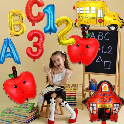 10 PCS Welcome Back To School Balloons, Colorful House Sun, Apples Balloons - Image 3