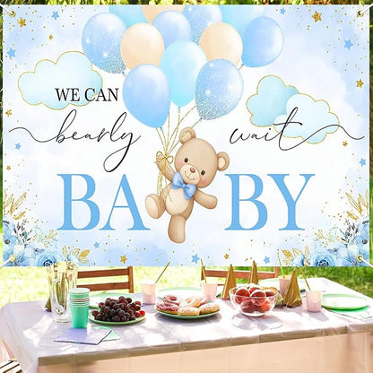 Mocsicka We Can Bearly Wait Backdrop 6x3.6 ft Pink Bear Baby Shower Banner Girl - Image 7
