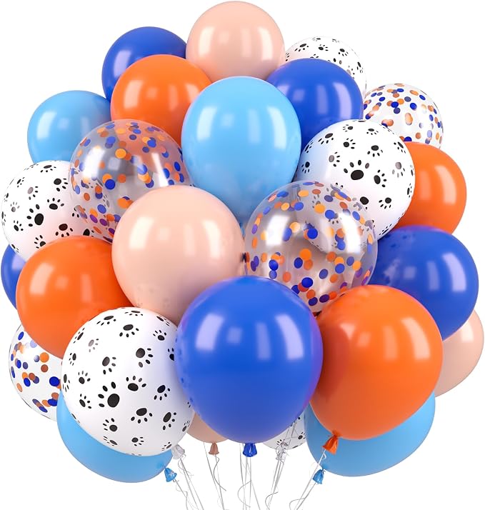 Blue and Orange Balloons, Dog Paw Print Balloons 12 inch Light Blue Balloon by Paready