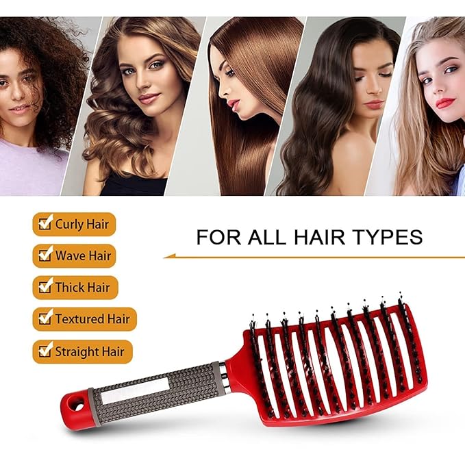 Magical Ultra Detangling Brush for Wet or Dry Hair, Detangler Brush, Fast Drying Styling Massage Hairbrush for Men, Women and Kids (Red+Black)