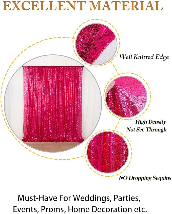 ShinyBeauty 5FTx7FT Sequin Backdrop Curtain Sparkly Fuchsia Photo Backdrops - Image 4