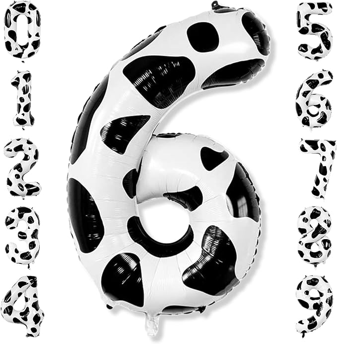 40 Inch Cow Print Number 6 Balloon, Large Black & White Decor by Unknown
