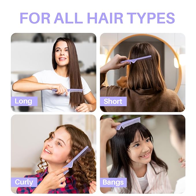 RHOS Brand Hair Comb, Double Head Folding Travel Hair Brush - Mini Pocket Size Comb for Women and Girls, Detangling Hair Comb for Purse, Bags, All Hair Types (Purple)