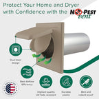 NO-PEST VENT, Exclusive Dual Door Dryer Vent Cover Outdoor 4 inch or Bathroom fan, Made in USA w Highest UV Resistant Plastic in any Outdoor Vent Cover (Woodstock Brown, 4 inch With 12" Duct Tube)