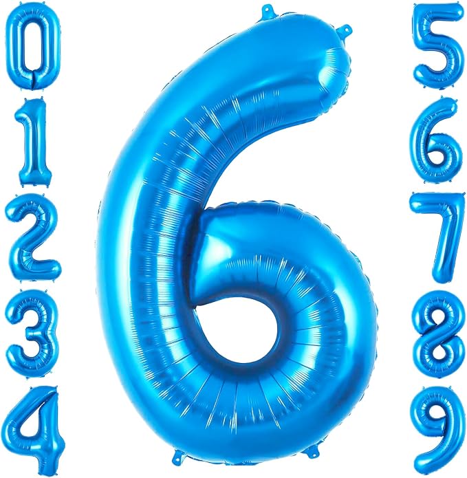 Blue 6 Balloon Number, 40 Inch Number 6 Balloon Big Blue 6 Foil Mylar Helium by BBPOOL