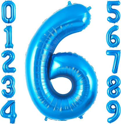 Blue 6 Balloon Number, 40 Inch Number 6 Balloon Big Blue 6 Foil Mylar Helium by BBPOOL