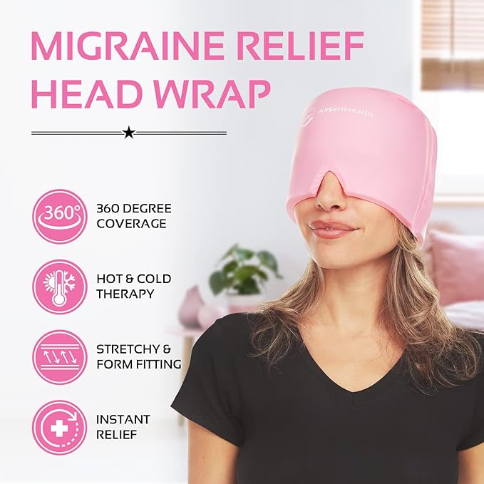 2 Pack Migraine Relief Ice Head Wrap Headache and Migraine Hat | Cold Gel Head Ice Pack with Face and Eye Mask Compress for Cooling Migraine Relief - Pink 2 Pack