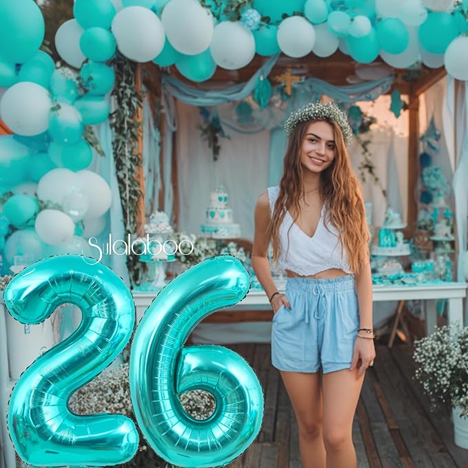 40 Inch Big Teal Blue Number 26 Foil 0-9 Mylar Helium Balloons | Large Digital - Image 3