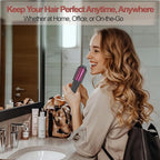 Youbella Cordless Hair Curling Iron Brush, Mini Travel Hot Straightener Comb, 3-in-1 Portable Wave Curling Wand, 1.5″ Ionic Heated Brush, USB Rechargeable Hair Curler, Matte Gray
