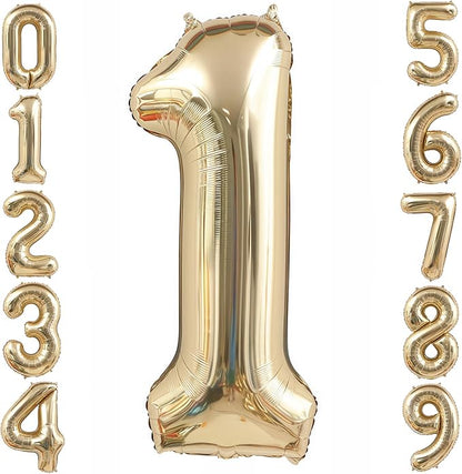 Champagne Gold 1 Balloon, 40 Inch Light Gold Number 1 Balloon Big Foil Mylar by BBPOOL