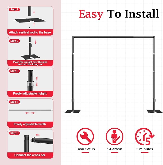EMART 10x10ft Heavy Duty Backdrop Stand Frame - Image 6