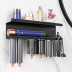 Hair Dryer Holder Wall Mounted Curling Iron Accessories Storage, Straightener Holder, Blow Dryer Holder Organizer, Adhesive Drilling Hair Tool Organizer for Bathroom (Black)