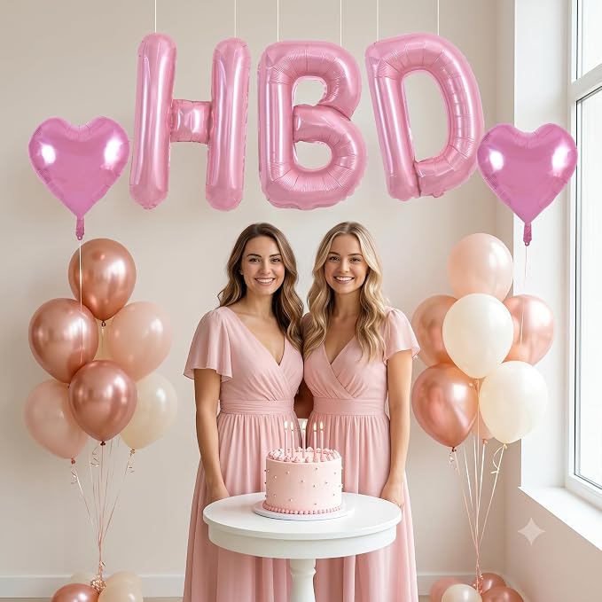 TONIFUL Light Pink Big HBD Letter Happy Birthday Balloons Banner 40 Inch Pastel - Image 6