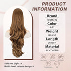 Ponytail Extension, Drawstring Ponytail Extension for Women 26 Inch Long Wavy Brown Pony Tails Hair Extensions Synthetic Clip in Ponytail Hairpiece for Women 8/27