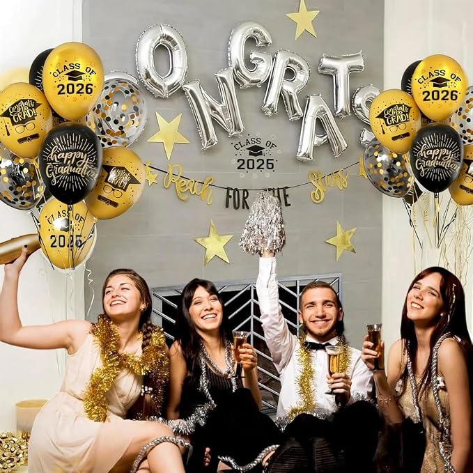 Graduation Party Decorations Balloons 50Pcs 12 Inch Black Gold Balloons Class - Image 5