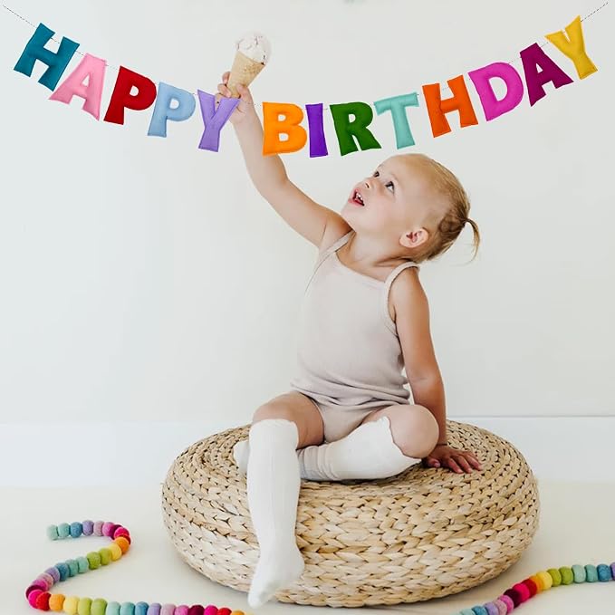 Pre-Strung Reusable 3D Happy Birthday Banner, Rainbow Birthday Decorations | - Image 7