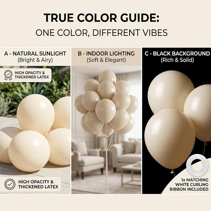 40pcs White Sand Balloons 12 Inch, Matte Neutral Cream Beige Latex Balloons | - Image 5