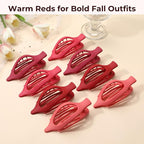 8 Pack Red Flat Hair Clips – Matte Large French Red Claw Clips for Women, Strong Hold No Slip Grip for Thick or Thin Hair, Bold & Chic Look for Date or Party Styling