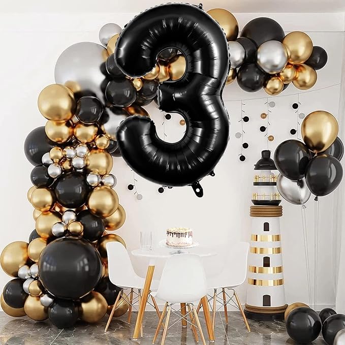 Black Number 3 Balloons 40 Inch Large Foil Balloons, Giant Number Balloon - Image 2