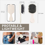 Mini Boar Bristles Hair Bursh, Travel Size Hair Brush for Women Men Kids, Protable Small Hair Brushes for Pockets Purses, Mini Hair Brush for Smooth Add Shine (White)