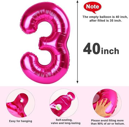 3 Balloon Number 40 Inch Hot Pink Balloons - Image 5