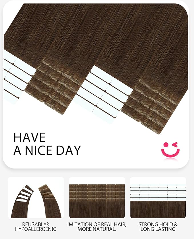 Youngsmile Invisible Tape in Hair Extensions Injection Human Hair Extensions #4 Chocolate Brown 18 Inch Injected Hair Tape in Extensions 20pcs 40g Straight (#4,18'')