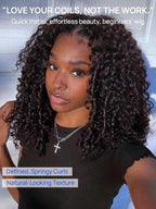 Julia Hair 7x5 Lace Water Curly Texture Wig With Finger Coil Ends Glueless Wigs Human Hair Put On and Go Invisible Lace Pre Plucked Pre Cut Bleached Knots Natural Hairline 20 Inch