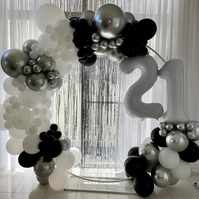 Black and Silver Balloons, Baby Shower, and Silver Theme Party Decoration - Image 4