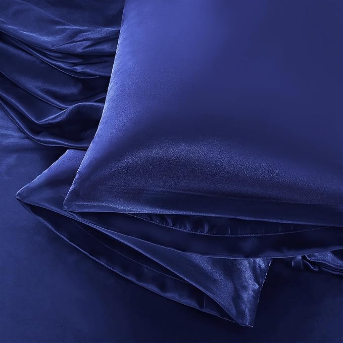 Aormenzy Satin Pillow Cases for Women King Size Set of 2, Navy Blue Satin Pillowcase for Hair with Envelope Closure Silky Pillow Covers Wrinkle, Fade Resistant (20x40 Inches)