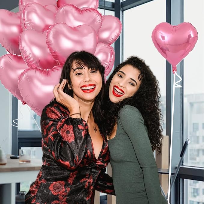 Pink Heart Balloons, 18inch Bright Pink Heart Shaped Foil Balloons 12Pcs Helium - Image 6