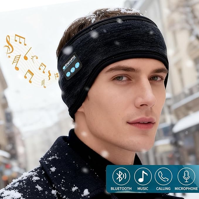Bluetooth Headband Headphones Double-Layer Ear Warmer for Men Women Winter Cold Weather Wireless Music Thick Fleece Lined Ear Muffs Outdoor Sports Running Cycling (Blue)