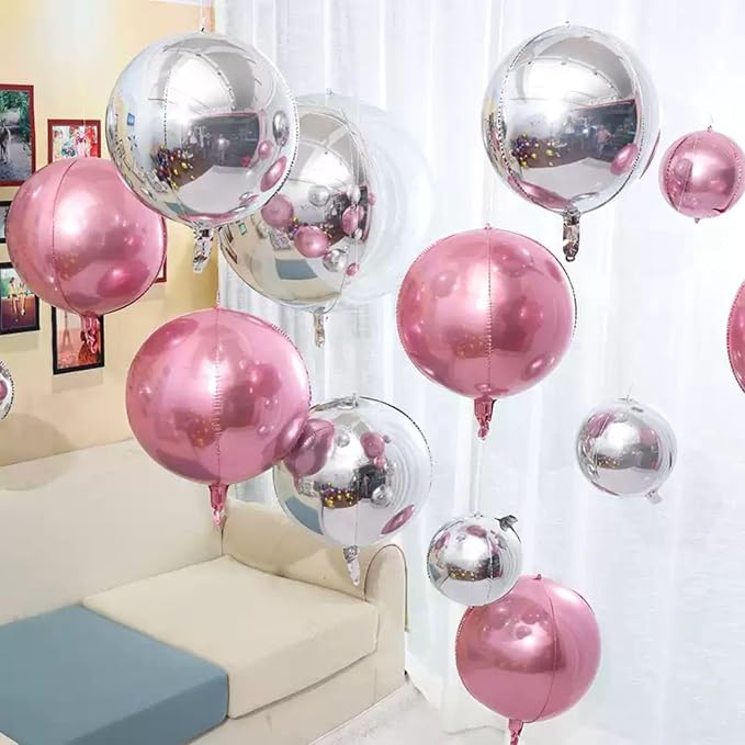 6Pcs Silver Round Foil Balloons, Giant 4D Round Ball Balloons, 22 Inch Metallic - Image 7