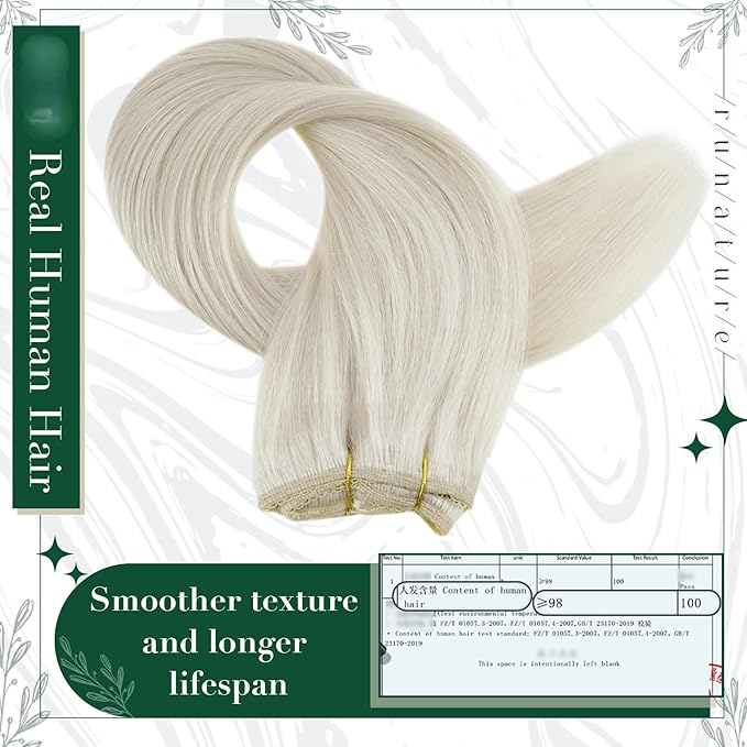 RUNATURE Blonde Clip in Hair Extensions Real Human Hair, Short Human Hair Clip in Extensions, Remy Hair Extensions Clip Ins, Double Weft Thick Full Ends Hair, 10 Inch 50g 3pcs #800 Platinum Blonde