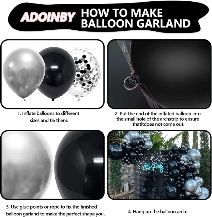 Black and Silver Balloon Arch Kit, Graduation, Anniversary Decorations - Image 3