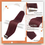 Full Shine Burgundy Tape in Hair Extensions Straight 99J Wine Red Remy Adhesive Tape in Extensions Human Hair 20 Inch Invisible Seamless Skin Weft 50 Gram 20 Pcs for Wedding Add Length