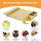 Multi-Function Salon Tray,Extension Hair Cart,Hairstylist Rolling Cart with Storage Platform and Hair Separator Stand,Gold
